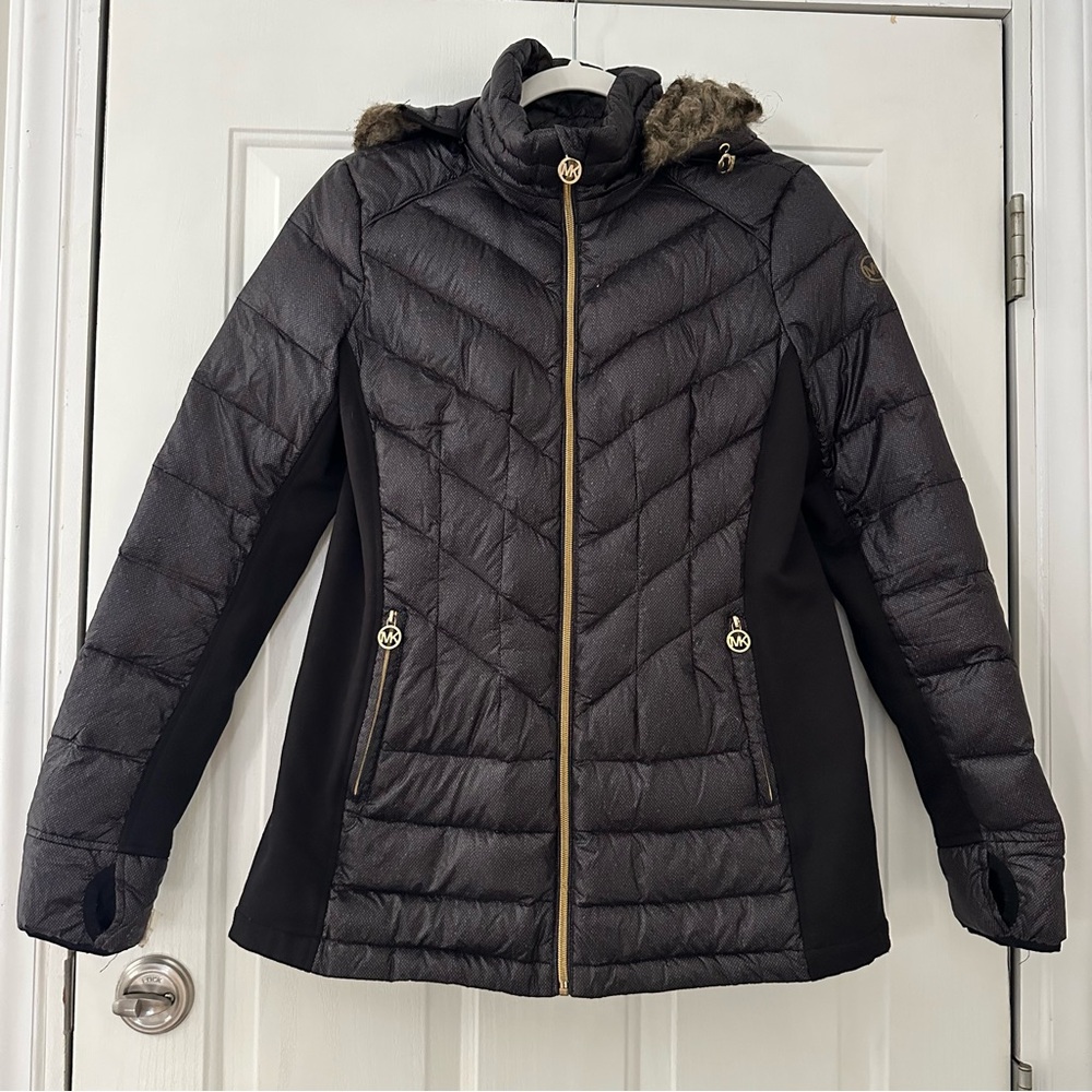 Michael Kors Down Faux-Fur Hooded Puffer Jacket/Coat Medium